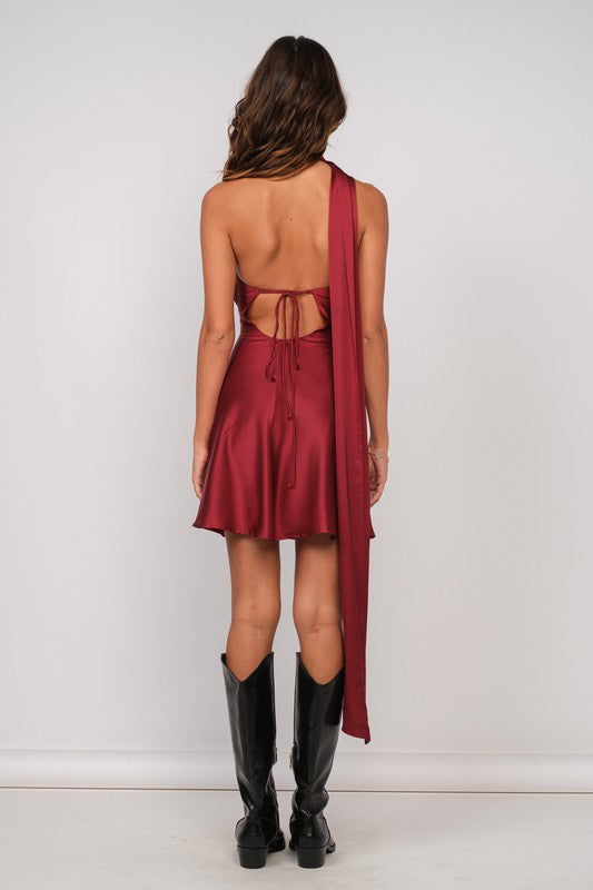 Vestido satin bufanda