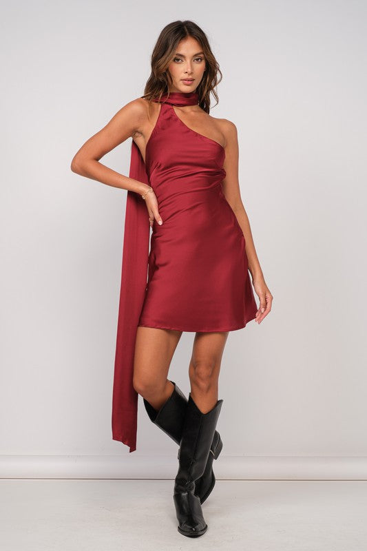 Vestido satin bufanda